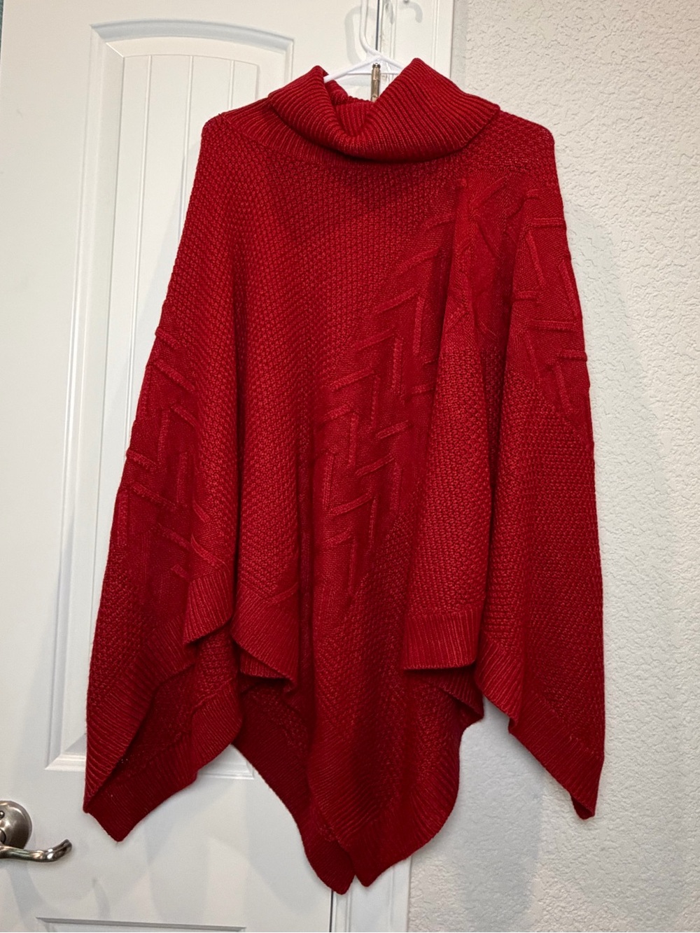 Simplee Apparel Red Cable-Knit Turtleneck Poncho Cape